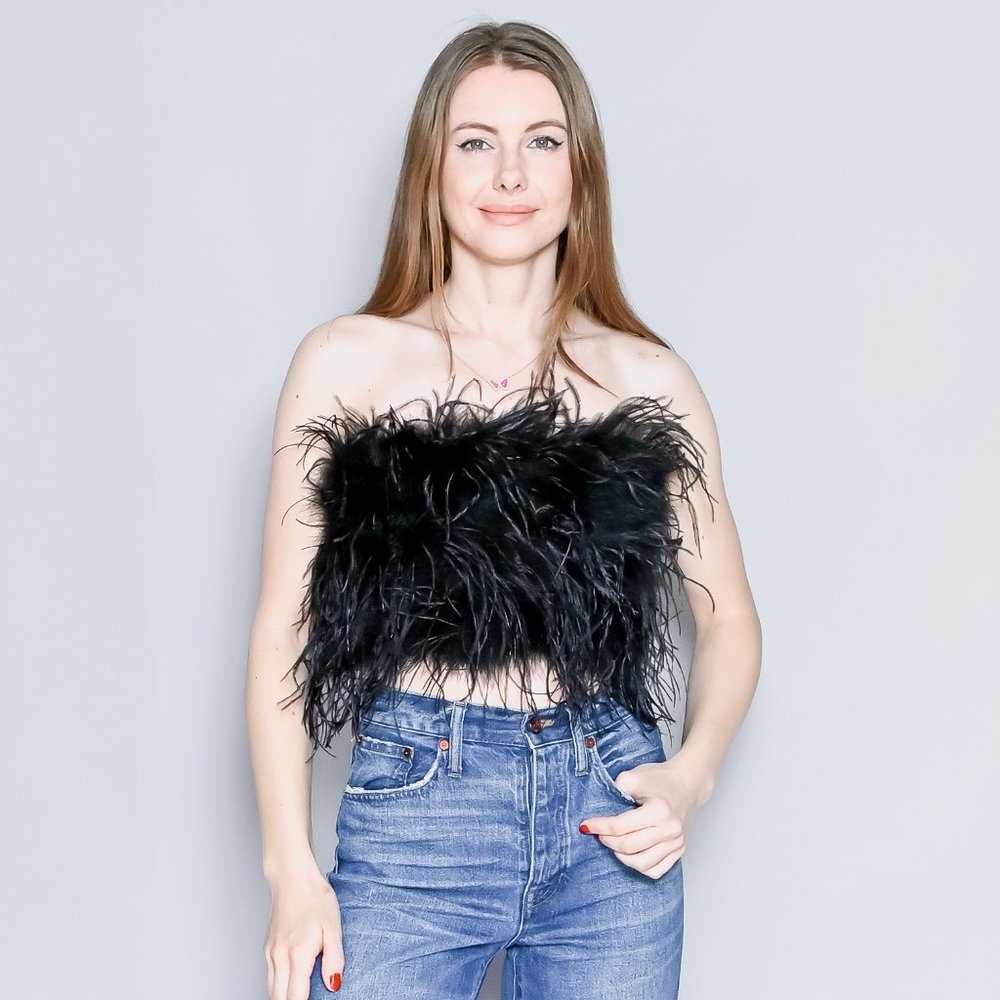 LAMARQUE Zaina Black Feather Bustier Top NWT - Picture 7 of 7